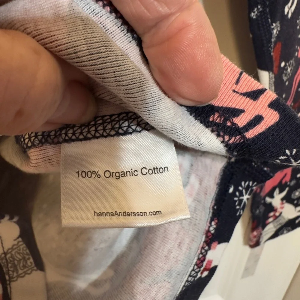 Hanna Anderson Organic‎ Cotton Kids Pajamas Set Reindeer Print Blue Pink Size 12